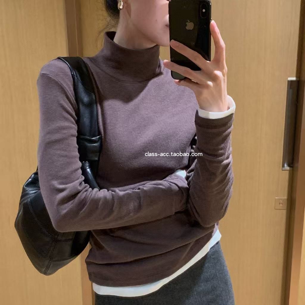 class韩国直邮110618 LOFN 韩代2025款  百搭半高领打底T