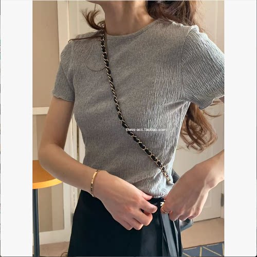 class韩国直邮1041920 OUNCE 韩代2026款  木耳边褶皱短袖T