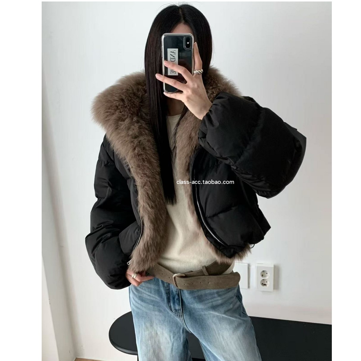 class韩国直邮121624 AND THE 韩代2025 狐狸毛毛领鸭绒9:1羽绒服