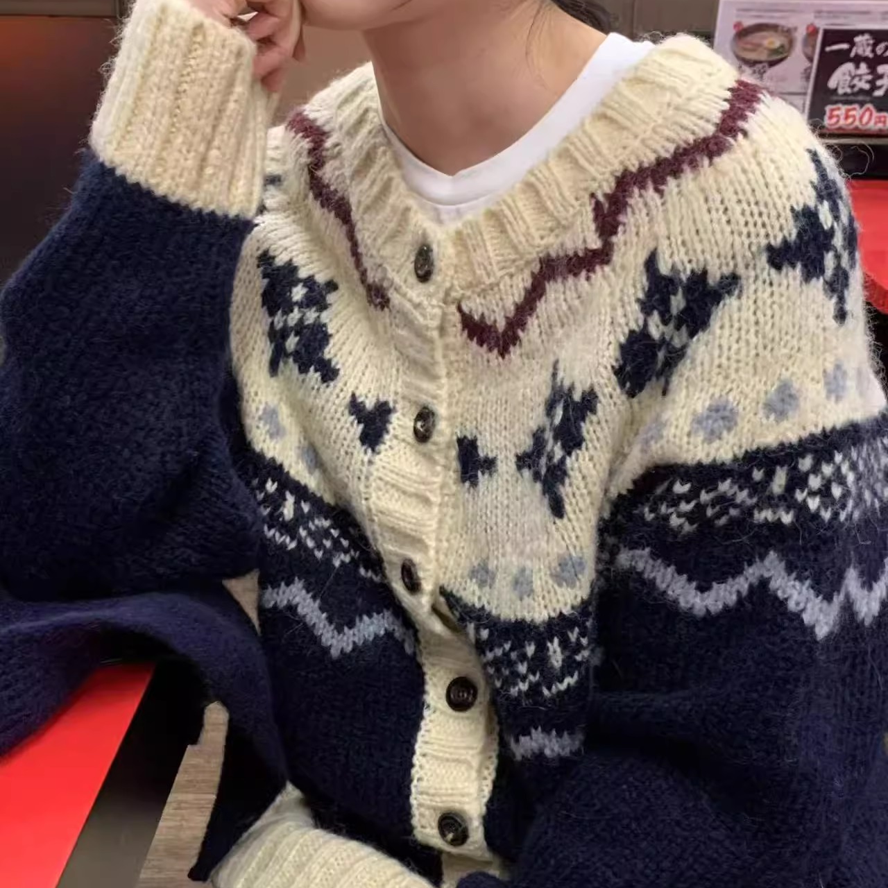 class韩国直邮112004 JINSIM韩代2025款费尔岛氛围感毛衣开衫