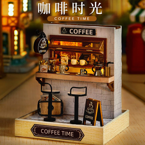 DIY小屋QT系列幸福一阁微缩景观樱花面馆咖啡时光美味糖果
