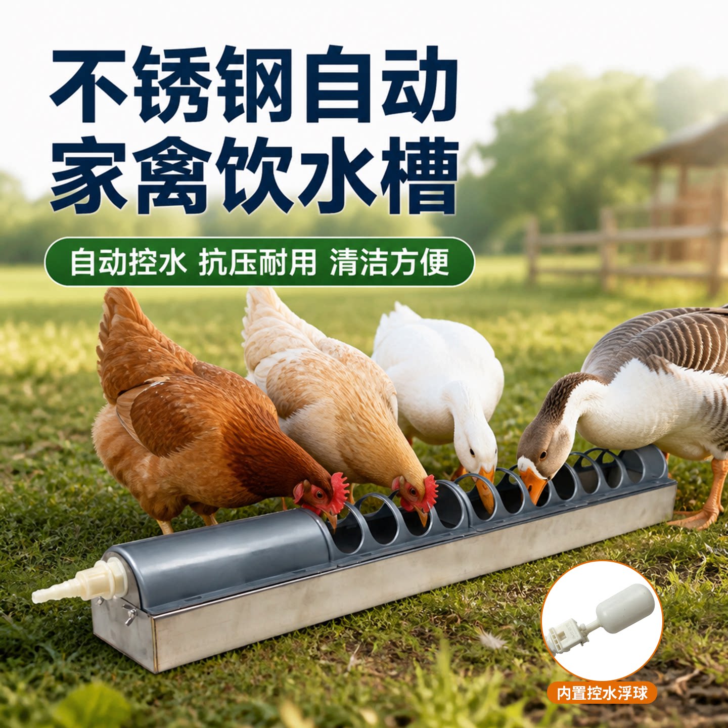 鸡用自动饮水器不锈钢喂鸡食槽水槽一体鸭鹅家禽养殖饮水器喂食器