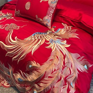 高端龙凤100支长绒棉全棉婚庆四件套1刺绣Q陪嫁婚房床品十瑞雪