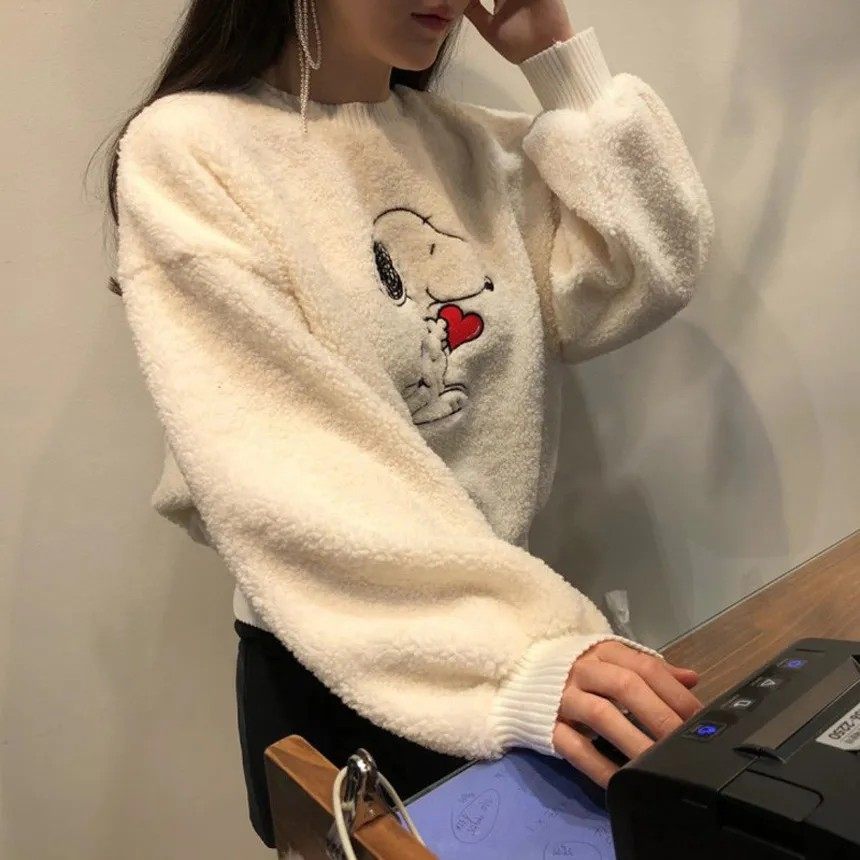 羊羔毛卫衣女2026新款加绒加厚学生宽松韩版圆领百搭秋冬毛绒外套