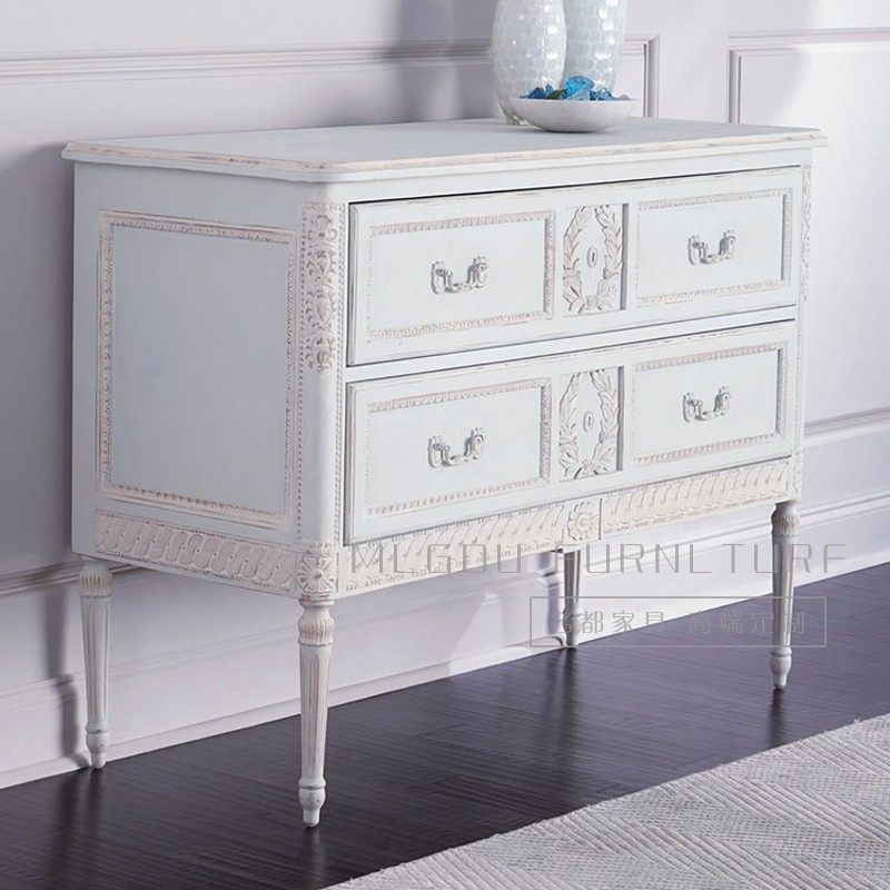 美式实木仿古斗柜 新古典实木雕花门厅柜玄关柜欧式装饰柜储物柜