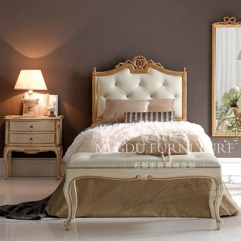 法式新古典实木床边柜装饰柜多功能卧室储物柜欧式实木雕花床头柜