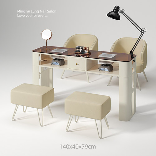 明泰隆美甲桌单双三人玻璃专用桌