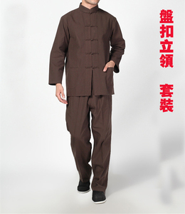 春季纯棉唐装男中老年套装中式休闲盘扣汉服爷爷练功太极服两件套