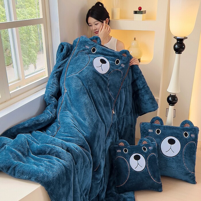 冬天加厚北极绒抱枕被子两用2026新款汽车载靠背毯子二合一枕头被