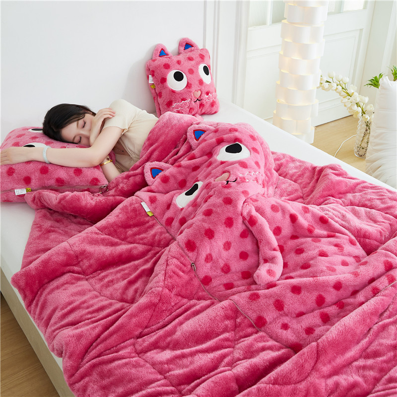 牛奶绒抱枕被子两用多功能车载靠枕卡通加厚北极绒办公室午睡盖毯