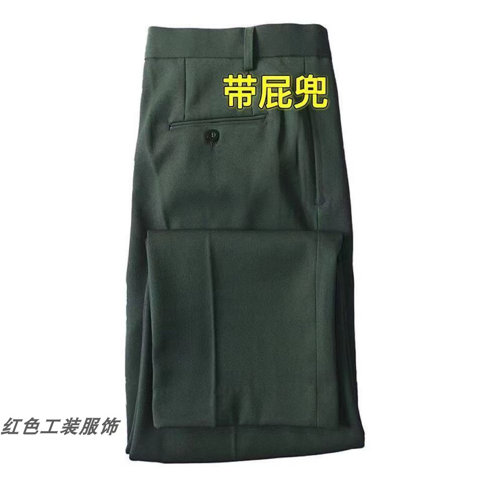 深墨绿色男冬裤哔叽冬裤加厚款西装休闲裤西裤直筒抗皱裤毛料冬裤