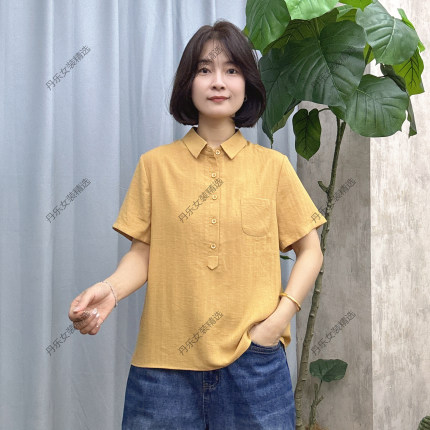 8911夏季新款短袖衬衫女宽松薄款上衣百搭洋气翻领简约时尚休闲