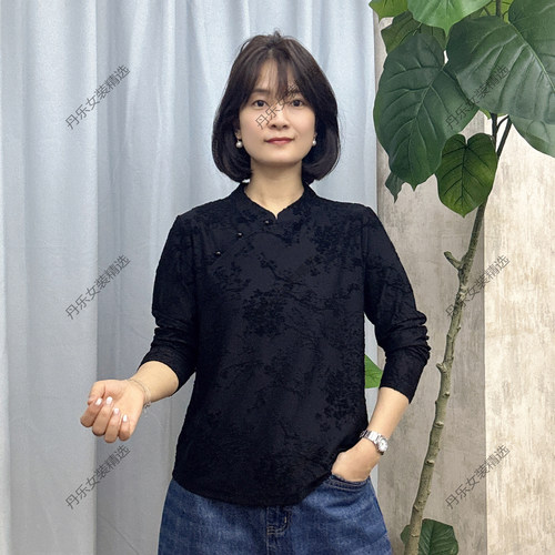 8892长袖针织提花面料新中式T恤百搭小衫显瘦气质中国风