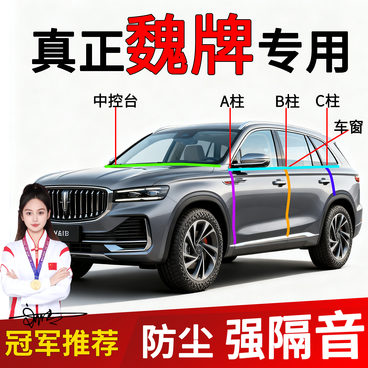 魏牌B柱C柱车门中控台密封条