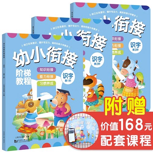 幼小衔接阶梯教程识字书3册 JST学前幼儿阅读与认字大王幼儿园启蒙教材 儿童大班幼升小一年级学前班学汉字语文 阅读早教看图3000