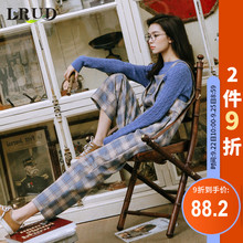 宽松背带裤 韩版 长裤 高腰学生格子阔腿裤 LRUD休闲裤 女春装 2019新款