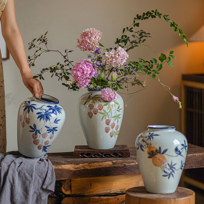 掬涵新中式青花瓷花瓶高级轻奢复古手绘陶瓷花器客厅玄关装饰摆件,家居饰品,花瓶,淘宝优惠券,粉丝福利购,淘宝优惠卷