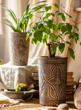 掬涵复古艺术红陶花盆经典元素花器多肉泥瓦盆种花土培透气陶土盆