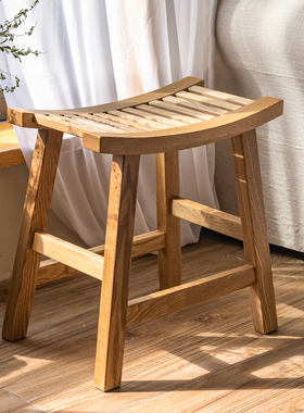 掬涵实木凳子家用木板凳方凳马鞍化妆凳新中式简约餐桌矮凳曲面凳