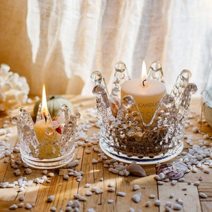 水晶皇冠浪漫玻璃烛台创意桌面美妆蛋首饰架轻奢装 饰公主头饰女