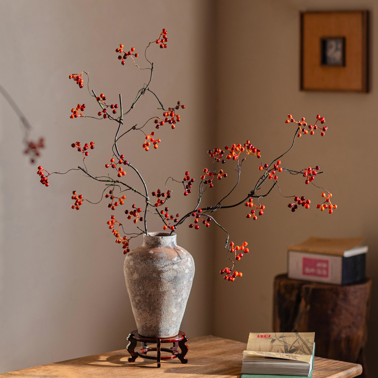 马桑果仿真花假花摆设客厅插花侘寂风干花花束仿生花艺装饰品摆件