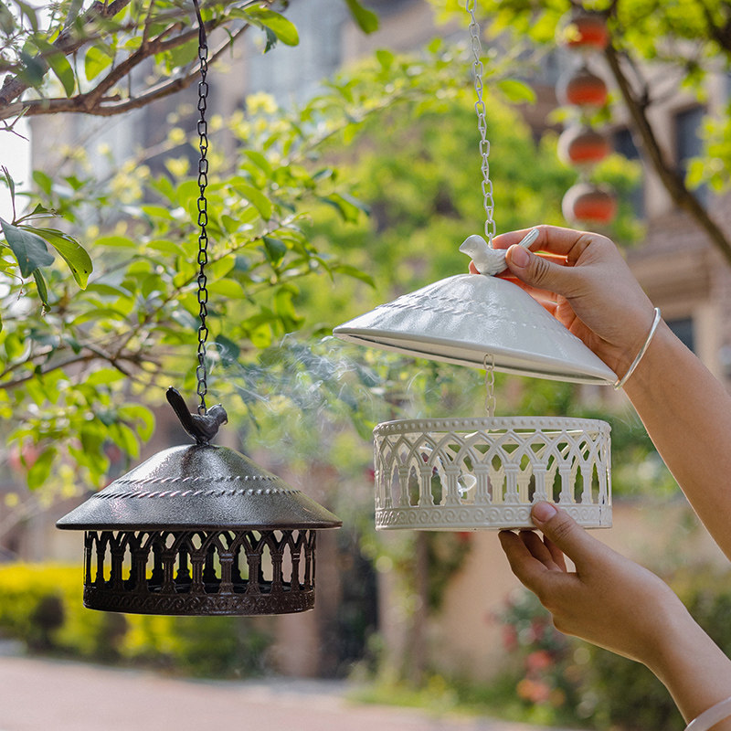 创意蚊香盒家用带盖安全铁艺户外防火蚊香盘托香薰炉盘香底座架