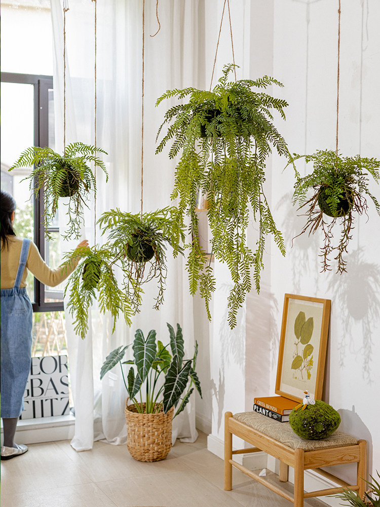 彷真蕨类垂吊假植物室内装饰壁挂假绿植墙小植物吊挂花卉摆件装饰