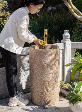 掬涵仿石洗手盆户外一体石头洗菜盆庭院自建房别墅立柱圆形水槽