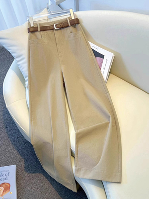 卡其色阔腿裤女春秋夏季2025新款小个子显瘦百搭休闲裤九分直筒裤
