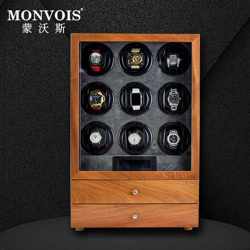 MONVOIS进口实木指纹锁自动机械表智能摇表器晃转手表盒家用德国