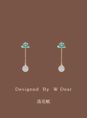 「清花赋」新中式绿莲花流苏蚊香盘耳夹女无耳洞国风气质长款耳环