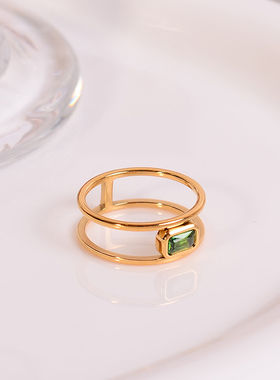 钛钢戒指 双层绿色戒指女小众时尚个性食指戒高级感百搭指环手饰