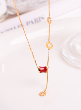 钛钢项链 迷你细款红色小蛮腰项链女锁骨链2025年新款不褪色