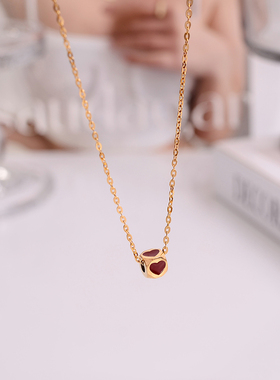 钛钢项链 红色爱心小方糖项链女精致轻奢高级锁骨链小众气质饰品