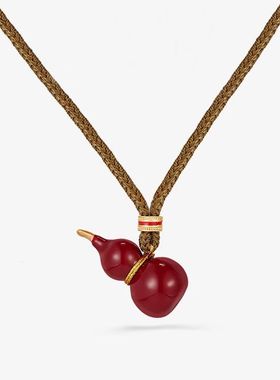 铜合金布艺项链 新年红色葫芦福禄项链女小众高级感本命年毛衣链