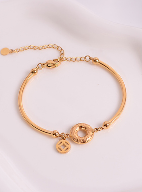 钛钢手链 福字圆圈弯管手镯女福牌手链ins小众设计轻奢手饰不褪色