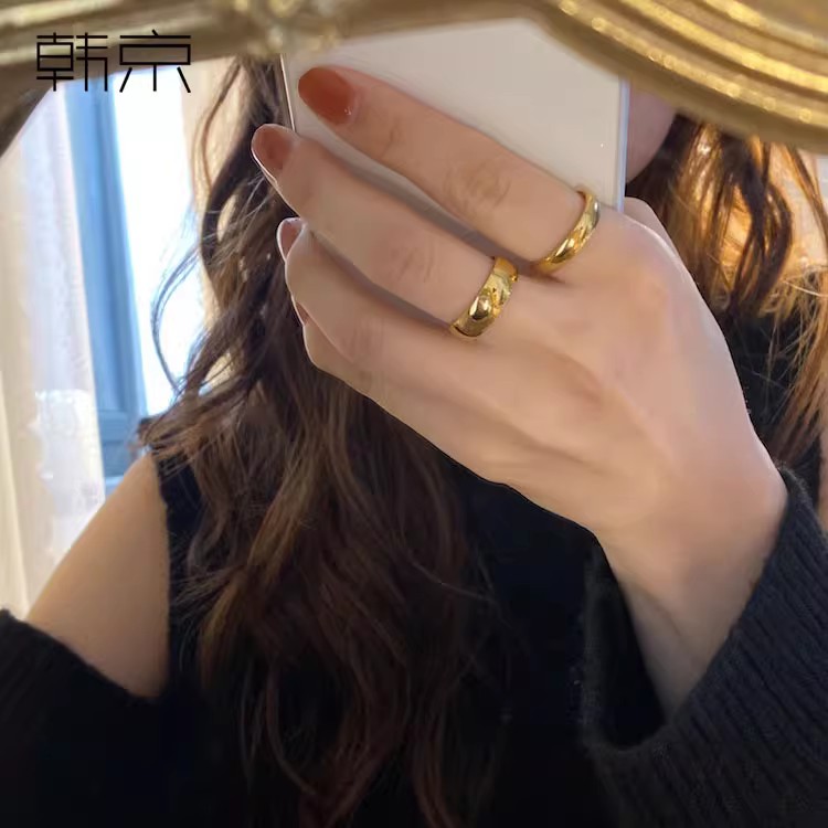 钛钢 素圈叠戴戒指女简约百搭ins小众轻奢光面食指环素戒