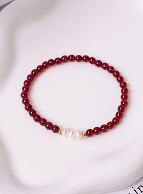 钛钢手链 轻奢红色珠珠手链女气质百搭高级感精致手串不褪色配饰