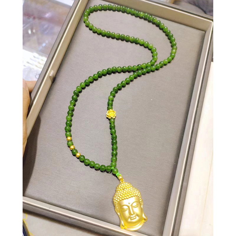 铜合金 新中式佛头项链女圆珠串珠长款毛衣链秋冬高级感配饰