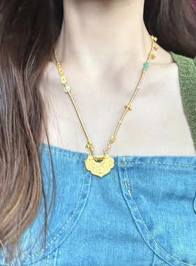 铜合金项链 高品质 双鱼锦鲤锁包项链女平安锁毛衣链百搭手工配饰