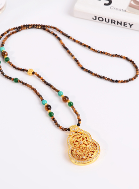 铜合金项链 新中式原创葫芦项链女开合葫芦秋冬毛衣链衣服配饰品