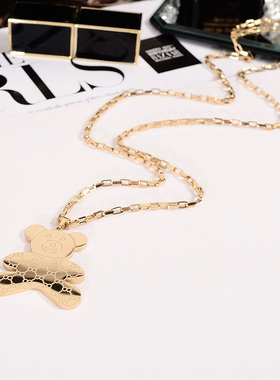 钛钢项链 日韩INS网红小熊项链女长款毛衣链不掉色高级感配饰品