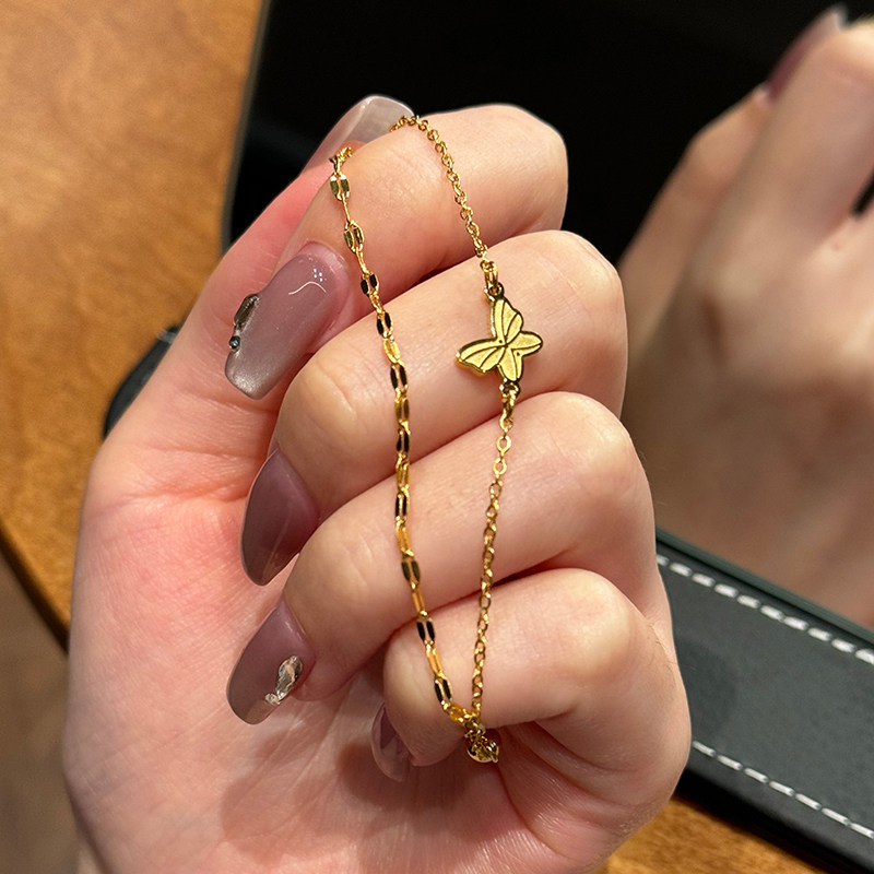 钛钢 双层素链蝴蝶手链女新款精致韩版手环小众高级手饰