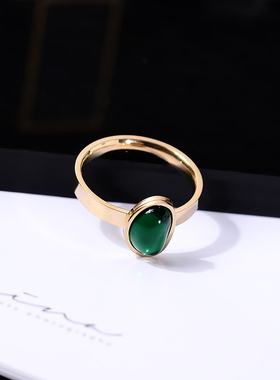 钛钢戒指 独特绿色戒指女复古气质精致高级食指环轻奢小众首饰