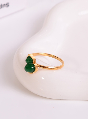 钛钢戒指 新中式绿色葫芦戒指女个性气质百搭设计手饰洗手不用摘