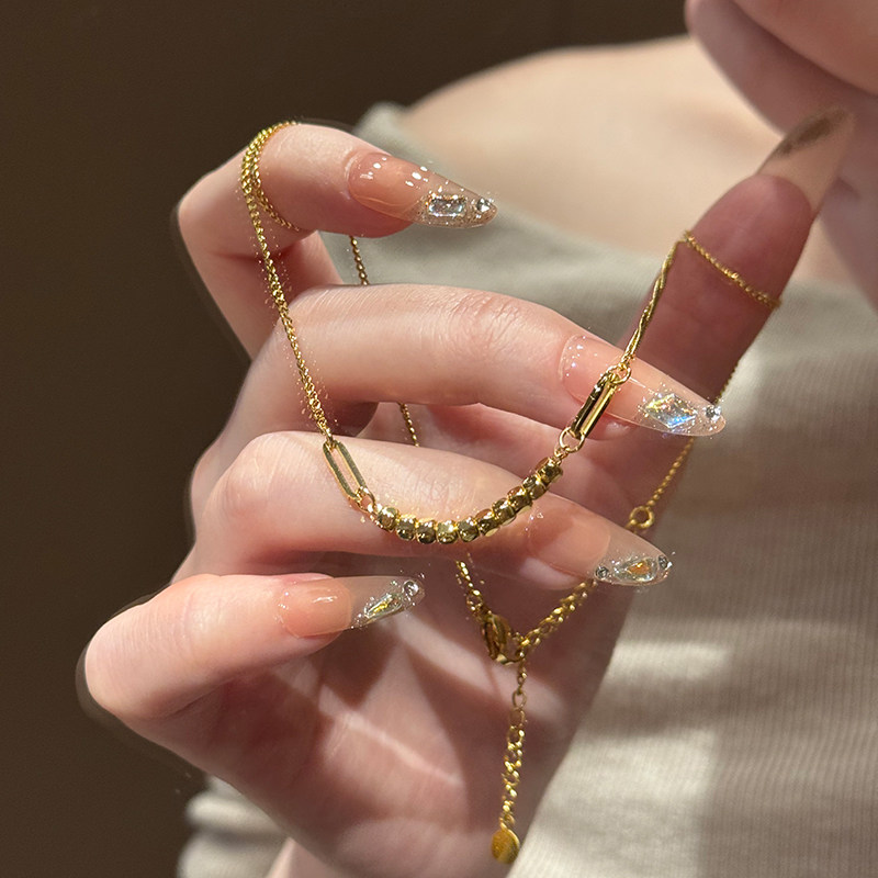 钛钢 多面体小方块蹦迪珠项链女小方糖锁骨链简约精致不掉色