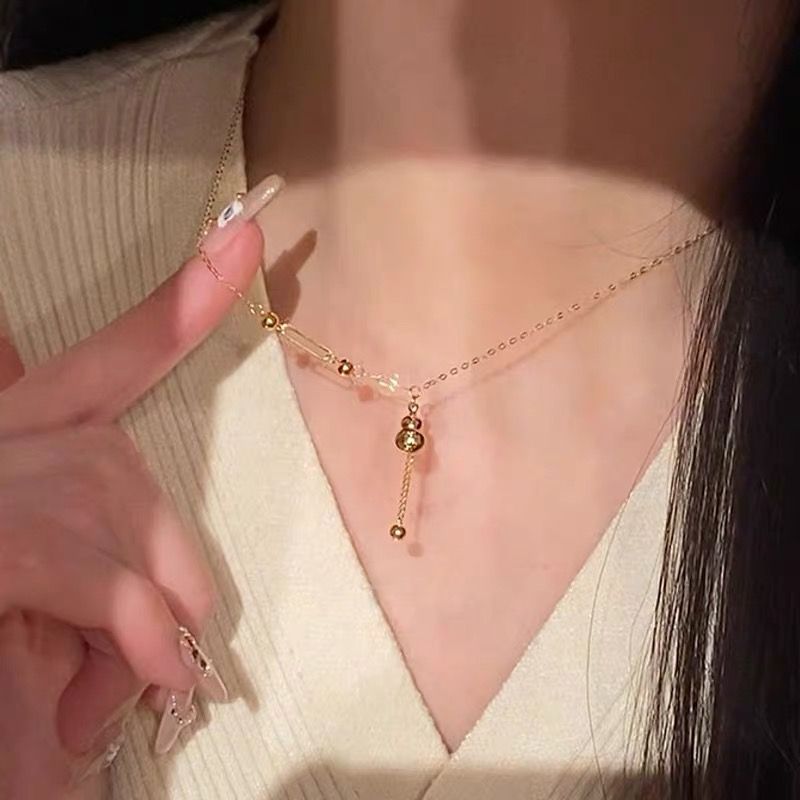 钛钢 轻奢精致小葫芦项链女ab链设计感百搭锁骨链不褪色首饰