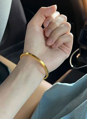 钛钢手镯 百搭素圈亮面筷子手镯女简约光面镯子大码细手慎拍