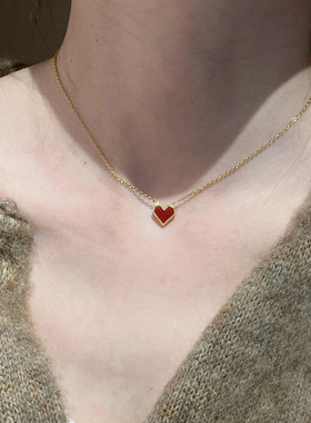 钛钢项链 精致红色爱心项链女轻奢小众桃心形锁骨链不掉色首饰品
