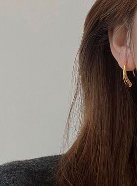 钛钢耳饰 百搭水滴耳钩素圈耳钉女复古轻奢欧美ins风简约耳环耳饰